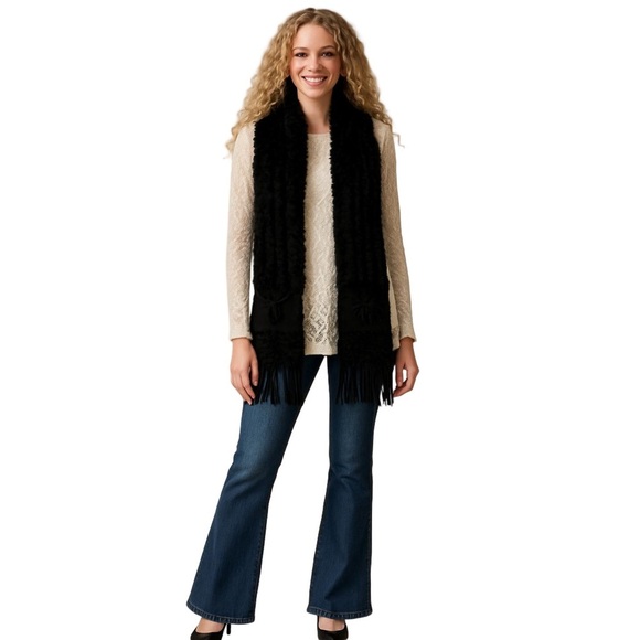 Alberto Makali Jackets & Blazers - Alberto Makali Black Fur Vest With Fringe and Pockets